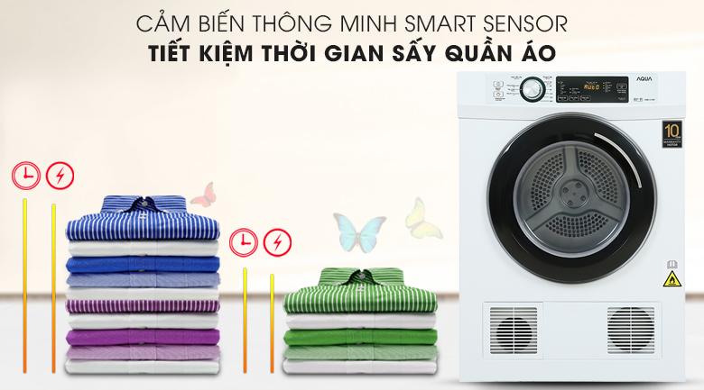 Máy sấy Aqua 7 Kg AQH-V700FW Thiết lập thời gian với cảm biến Smart Sensor thông minh