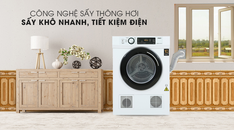 Máy sấy thông hơi Aqua 7 Kg AQH-V700FW Sấy nhanh, tiết kiệm điện tối ưu hiệu quả