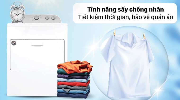 Máy sấy quần áo Whirlpool 15 Kg 3LWED4815FW Trang bị tính năng sấy chống nhăn.