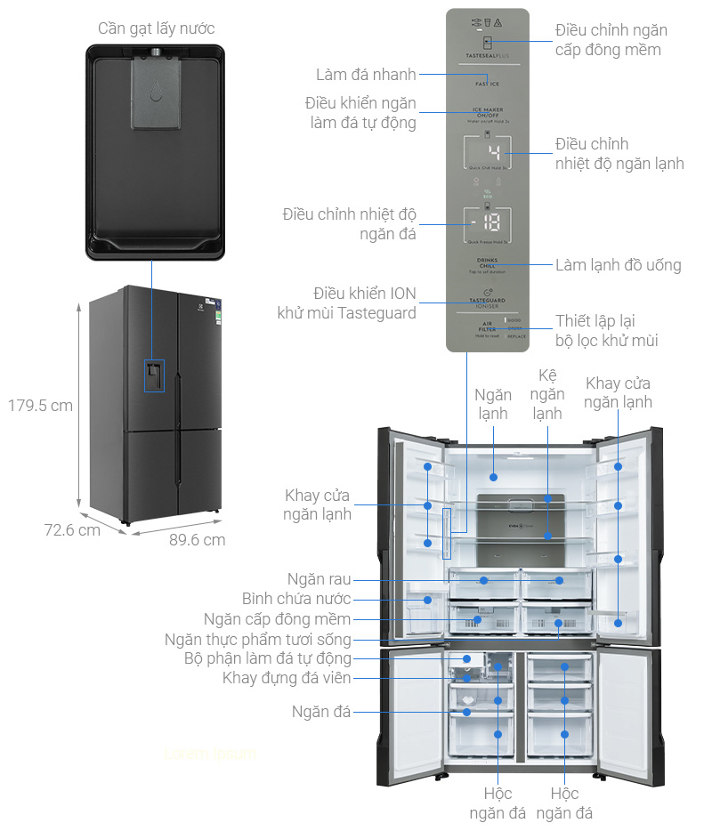 Tủ Lạnh Electrolux Inverter 562 lít Multi Door EQE5660A-B