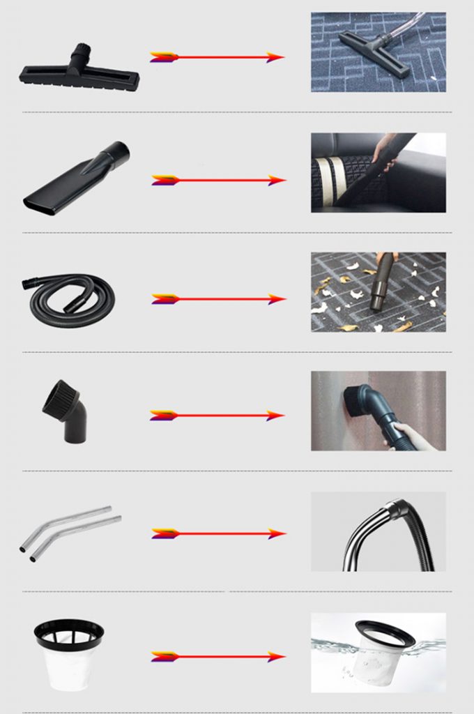 Máy hút bụi công nghiệp Kraffer KF130 có phụ kiện đi kèm tiện lợi