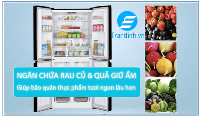 Tủ lạnh Sharp Inverter 401 lít SJ-FXP480VG-BK 8 Ngăn rau củ cân bằng độ ẩm tiện ích SJ-FXP480VG-BK