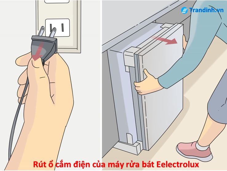Rút nguồn điện của máy rửa bát Electrolux 