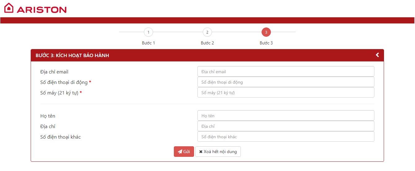 Nhập đầy đủ các thông tin và nhấn Gửi