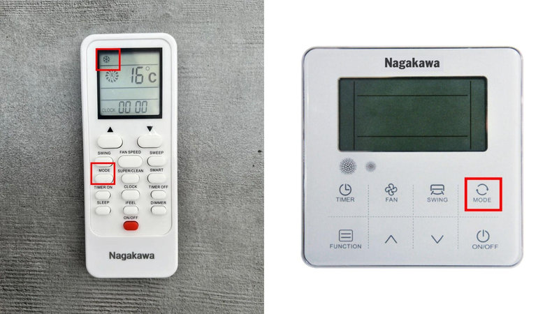 Cách chỉnh điều hòa Nagakawa cho mát nhanh, tiết kiệm điện 2 nhan nut mode den khi hien hinh bong tuyet de bat che do cool